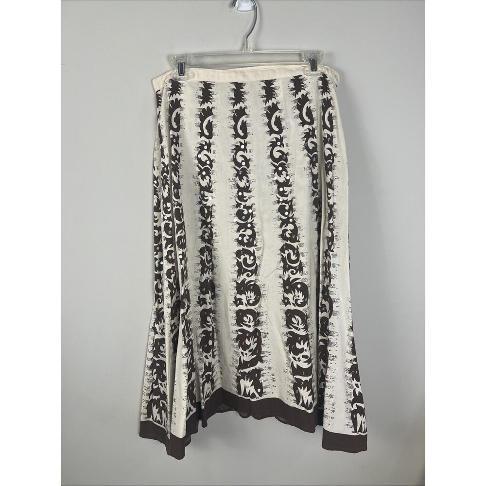 Route 66‎ Long Flowy Skirt 100% Cotton Cream Brown Tribal Organic medium